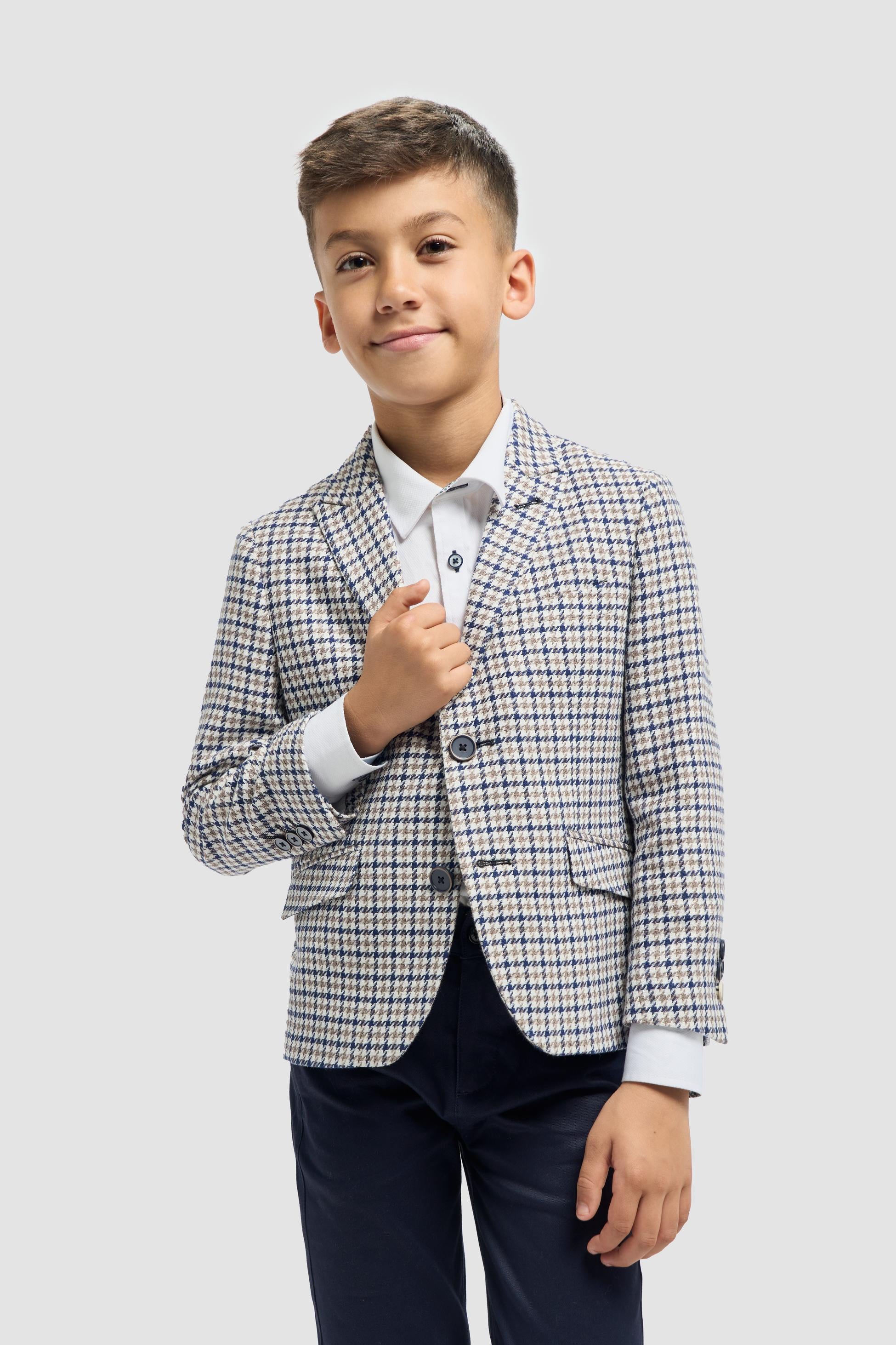 Jungen Beiger Baumwolli Hahnentritt Blazer - Bartela - Beige