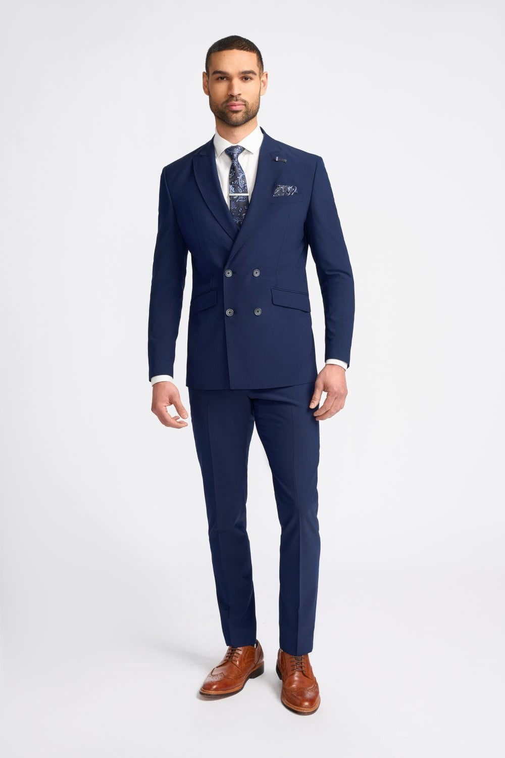 Costume Double Boutonnage en Laine Mélangée Slim Fit pour Homme - VICTORIOUS - Bleu Marine