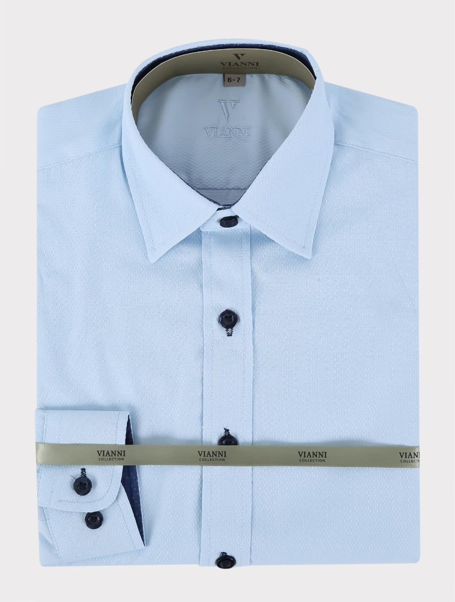 Chemise à Manches Longues en Coton pour Garçons - Bleu Glace