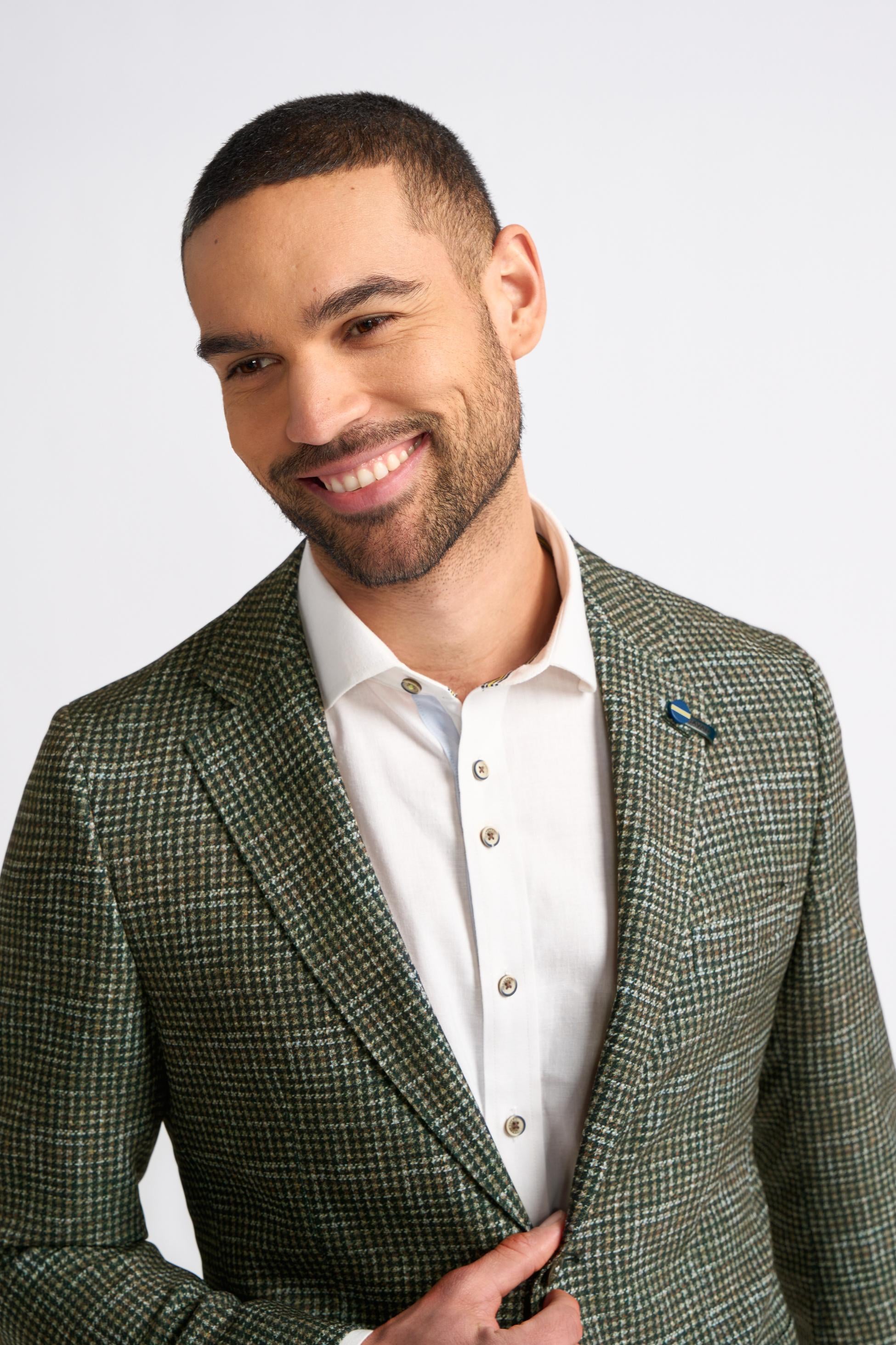 Blazer en Tweed à Motif Pied-de-Poule Vert Forêt pour Homme - RIVA - Vert Forêt