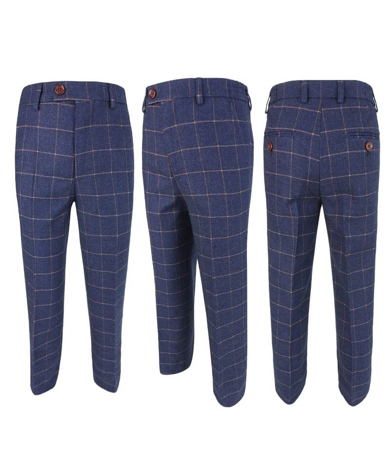 Costume à Carreaux Windowpane Slim Fit pour Garçons - Bleu Foncé - Or