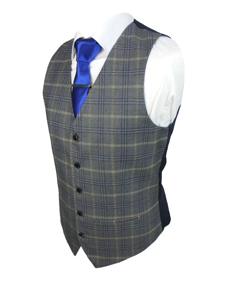 Costume Retro à Motif Check Tailleur pour Homme - KENNETH - Gris - Or