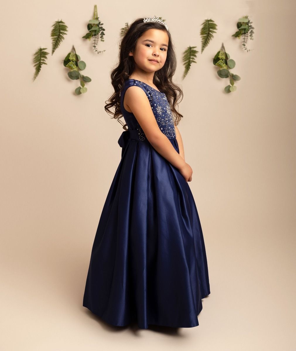 Mädchen Kristall Satin Marine Ballkleid – EDEN - Marine