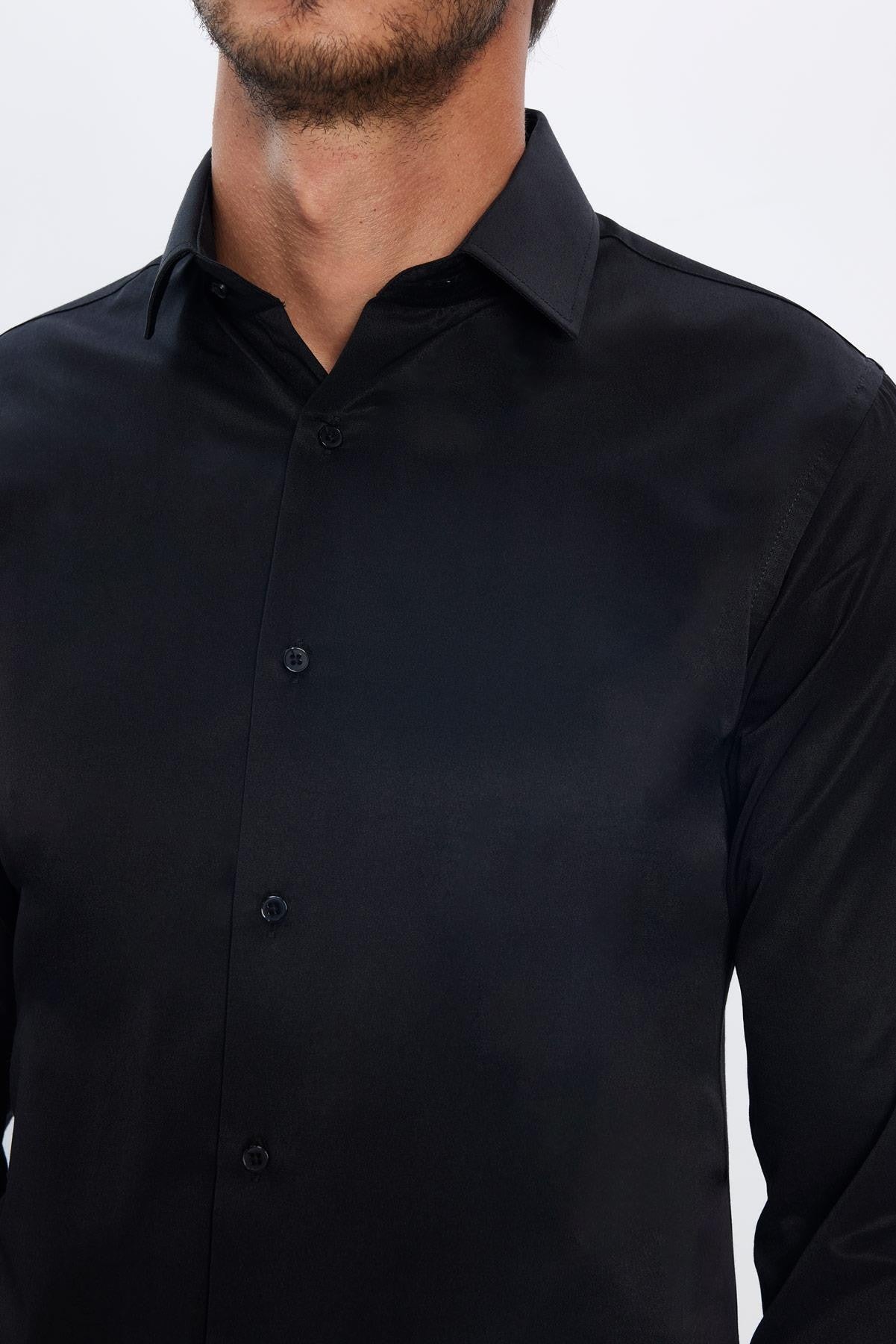 Herren Slim Fit Button-Down Baumwoll Mischung Hemd - Dimi Dotti - Schwarz