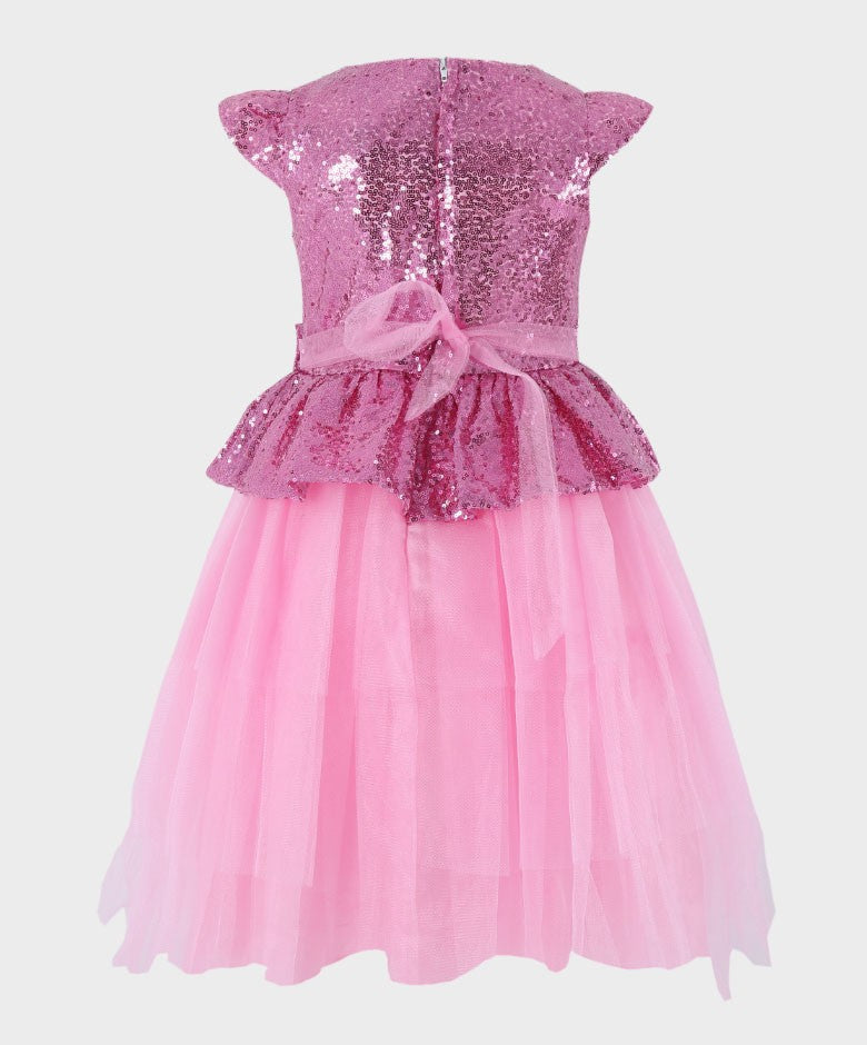 Robe Gonflable à Paillettes et Tulle pour Filles - Rose