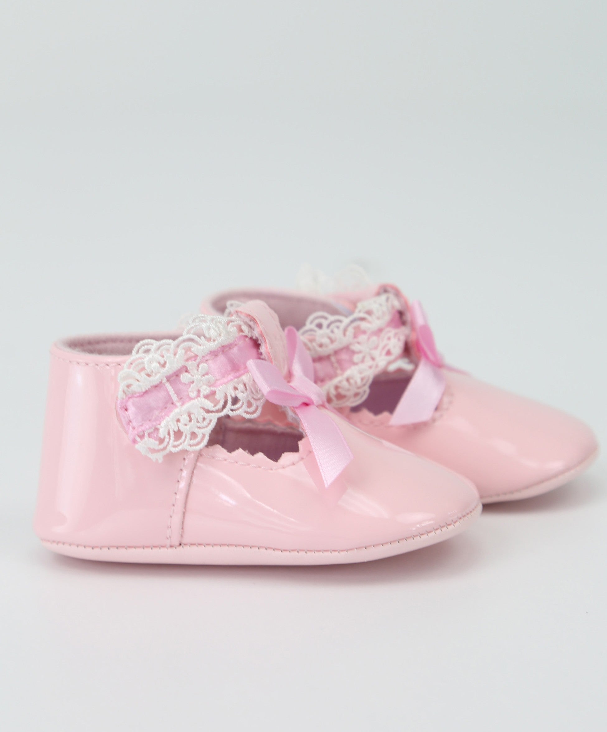 Baby Mädchen Lack Taufschuhe mit Spitzendetails - VALENTINA - Pink