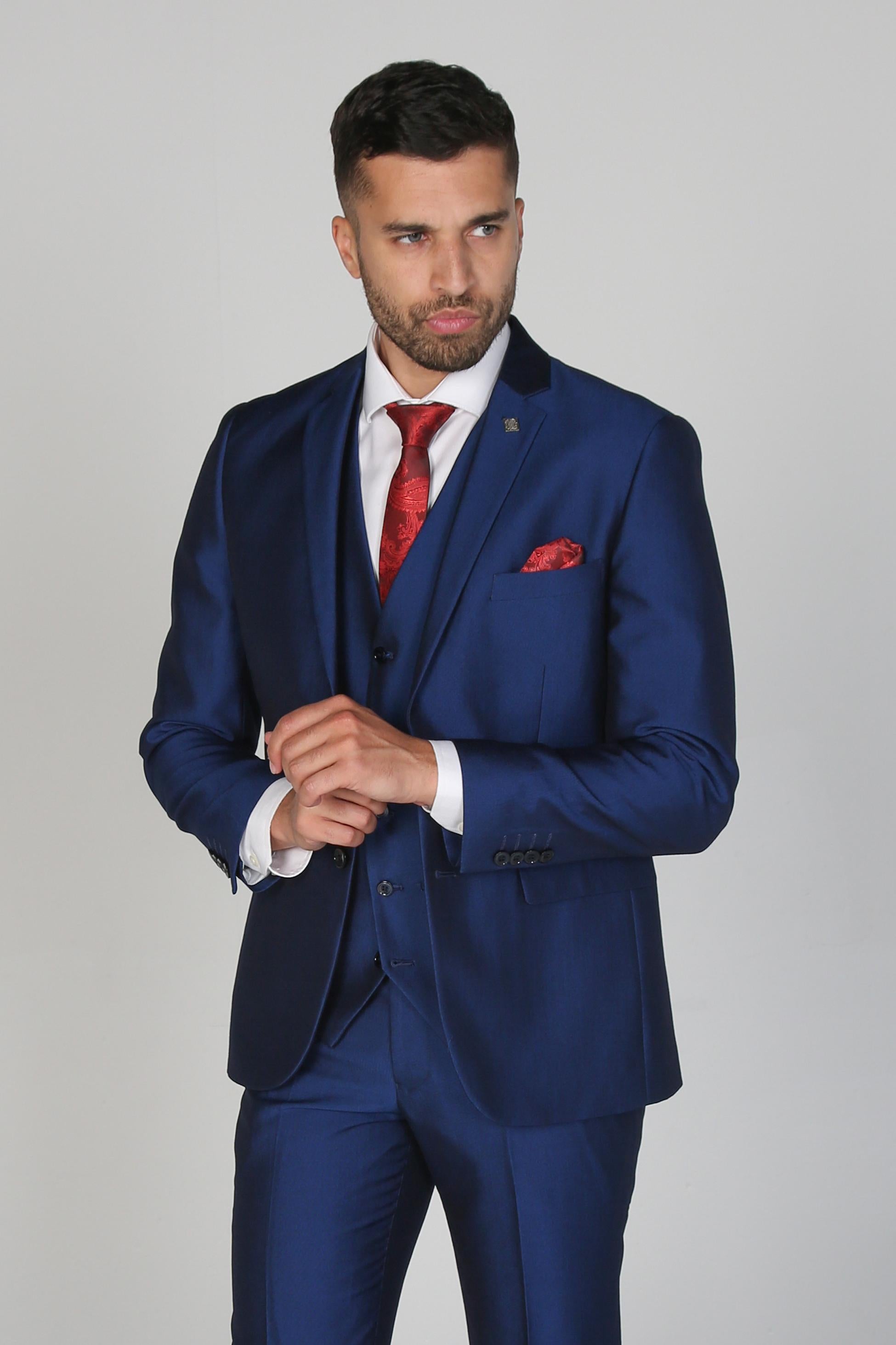 Men's Tailored Fit Sheen Effect Blue Suit - KINGSLEY - Royal Blue