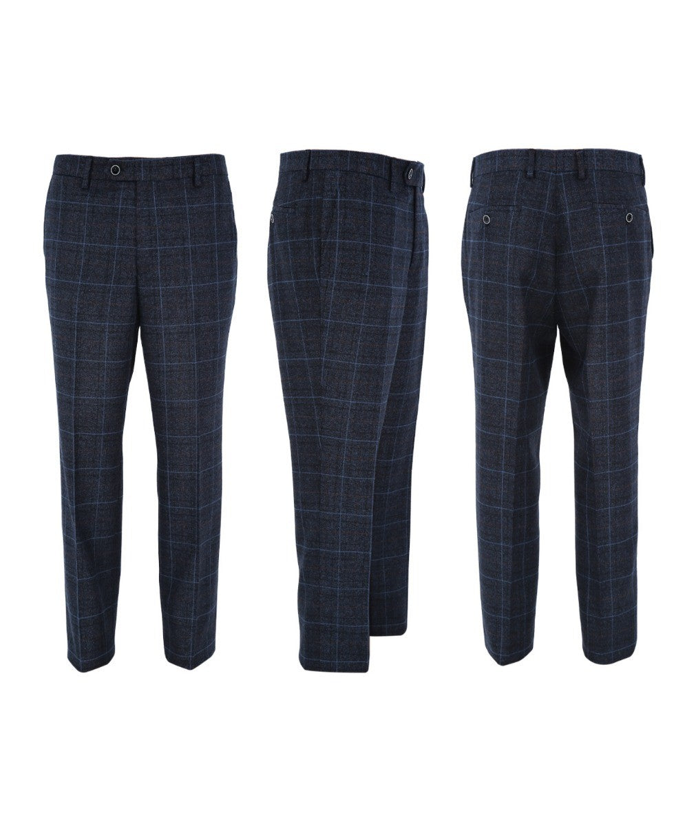 Pantalon à Motif Check Retro Tailleur pour Homme - ANTHONY NAVY - Bleu Marine