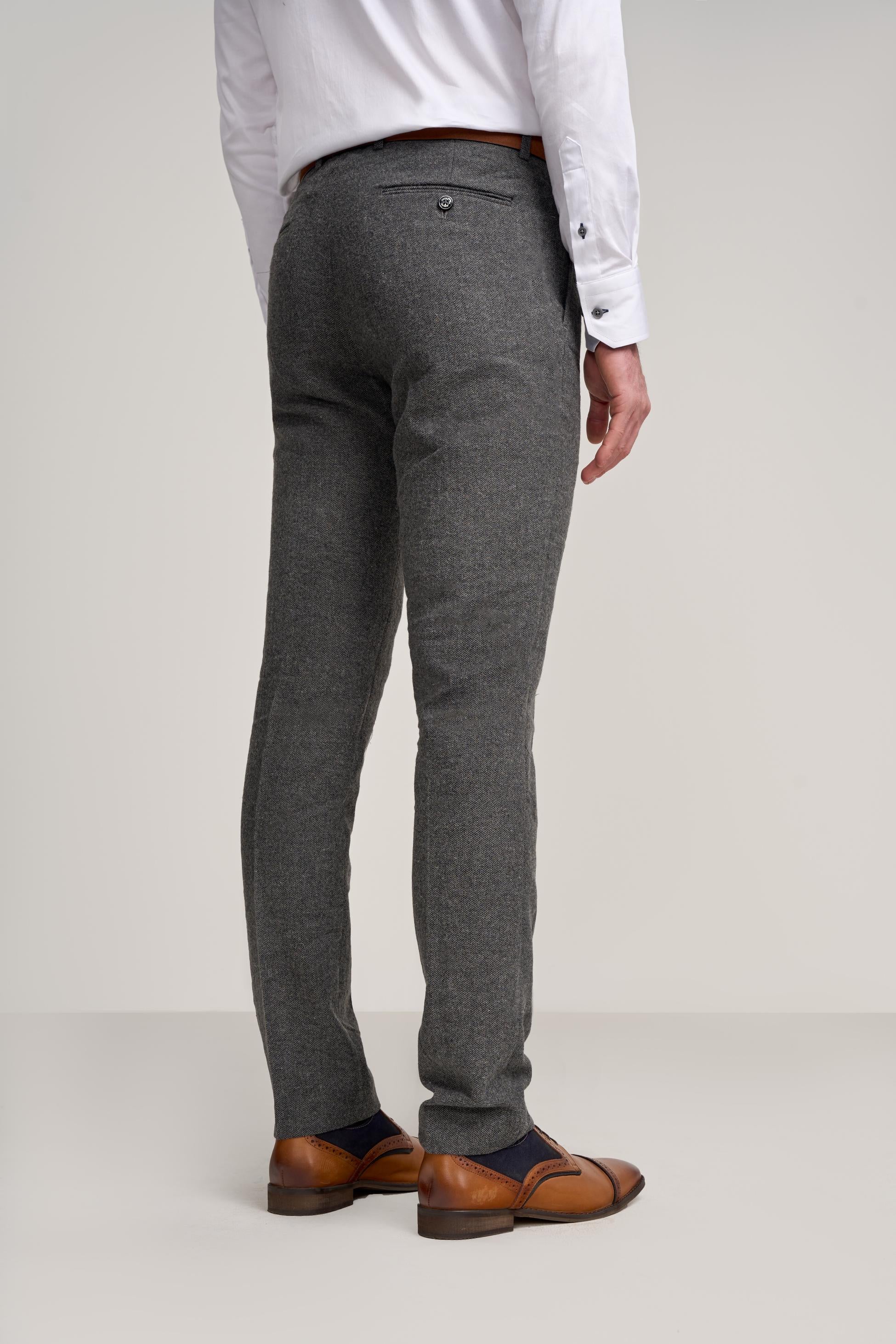 Pantalons en tweed gris à motif herringbone pour hommes - COSMO - Gris