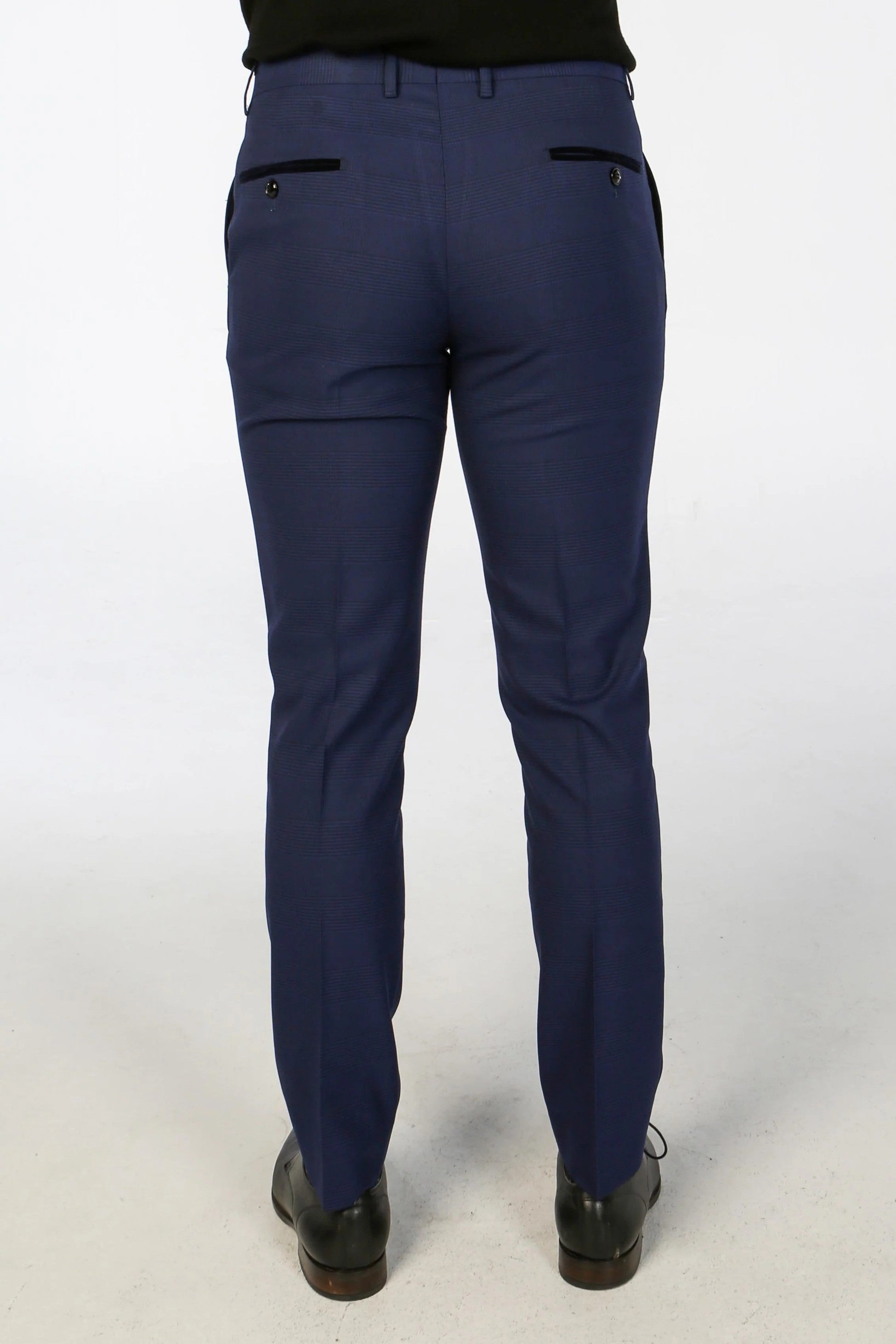 Pantalons à carreaux bleu marine pour hommes - MARK - Bleu Marine