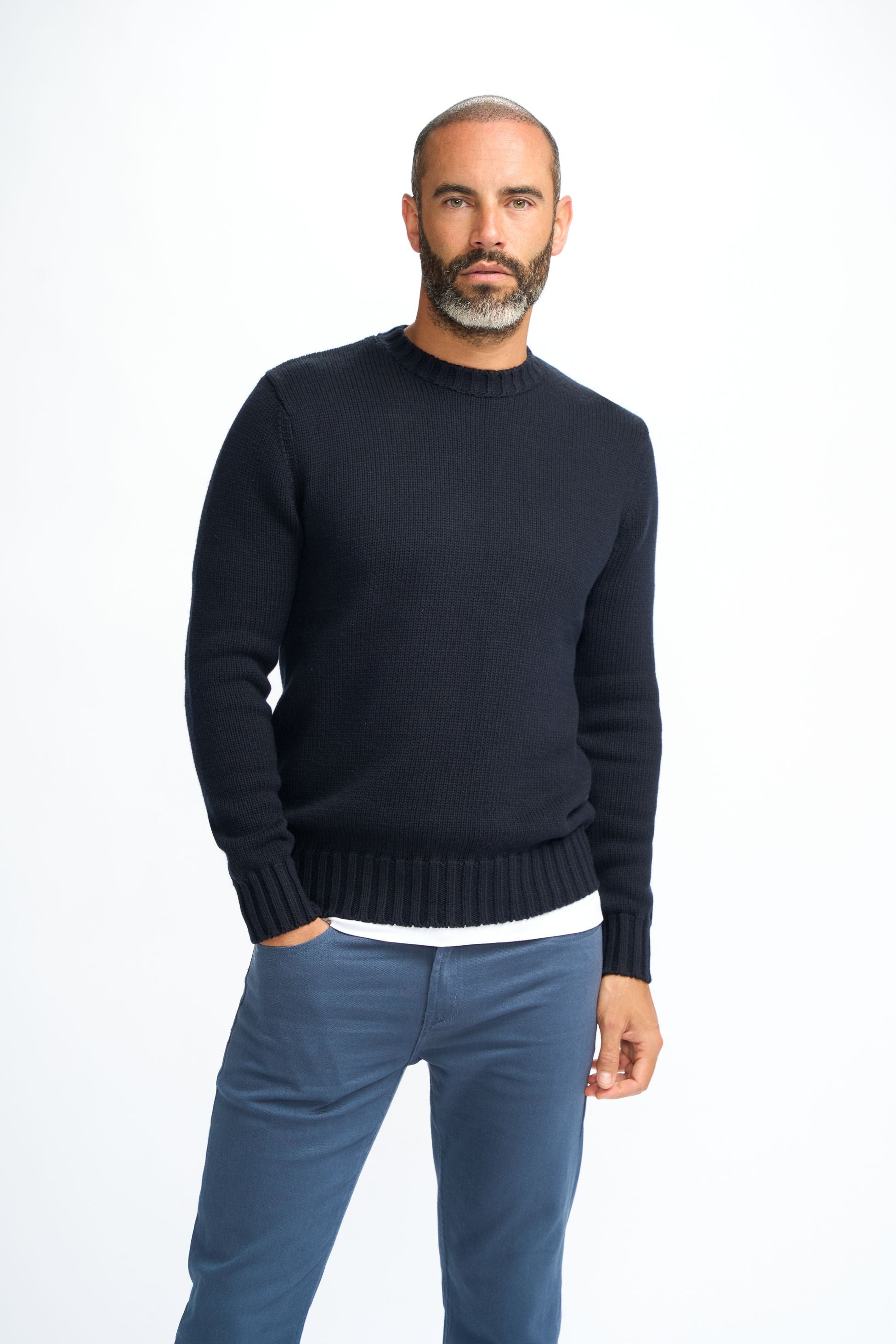 Pull classique en laine pour hommes - FARREL - Bleu Marine