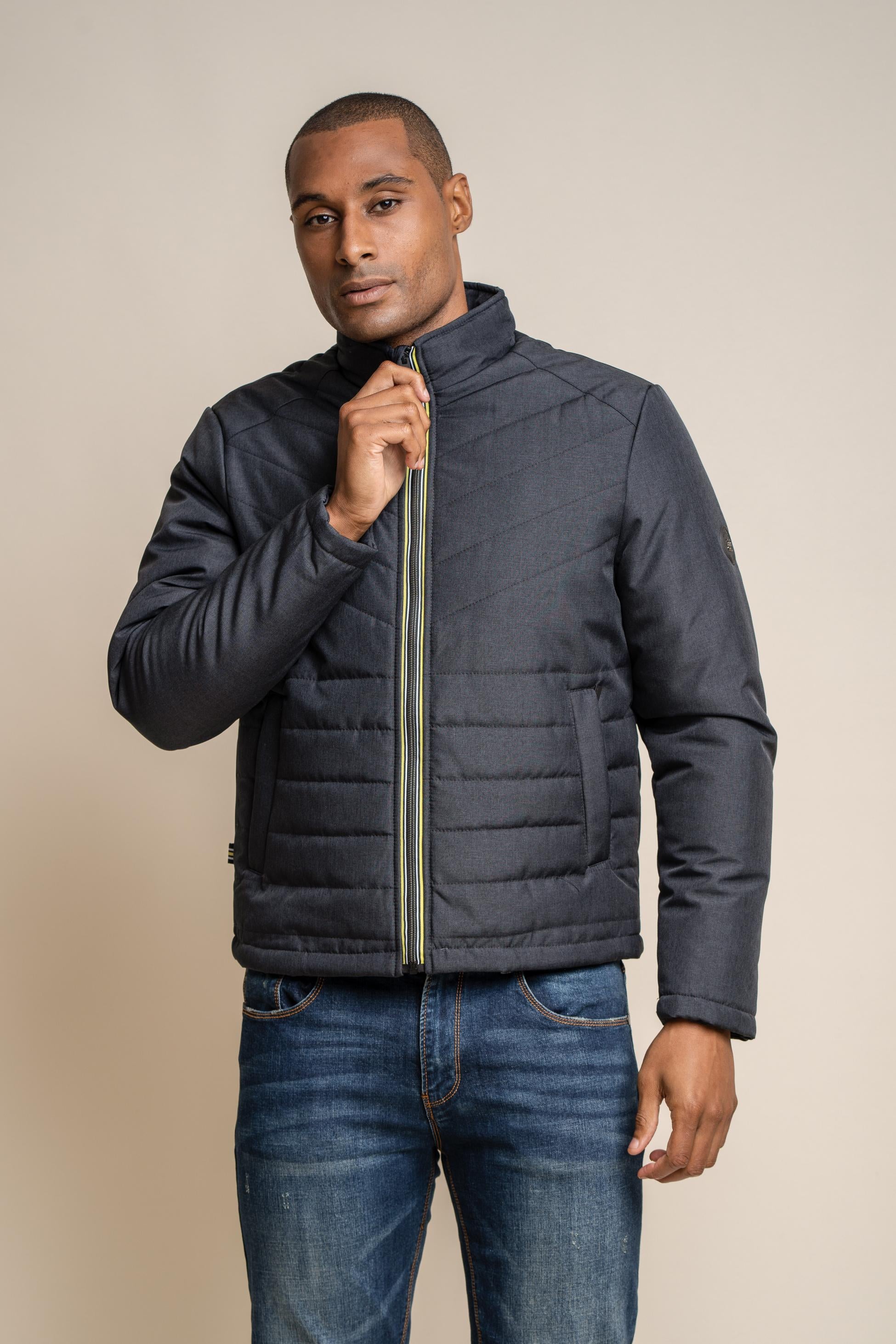 Men's Padded Puffer Midi Coat - Keanan - Navy Blue