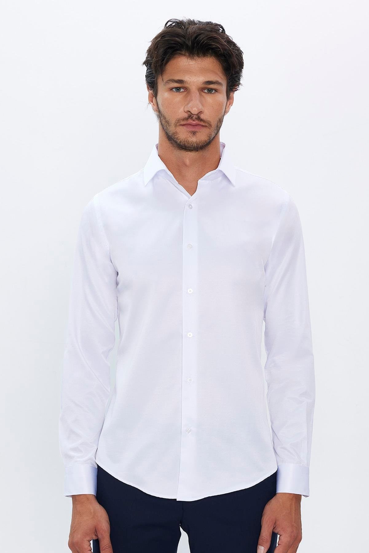 Chemise habillée en mélange coton ajusté à col boutonné - Dimi Dotti - Blanc