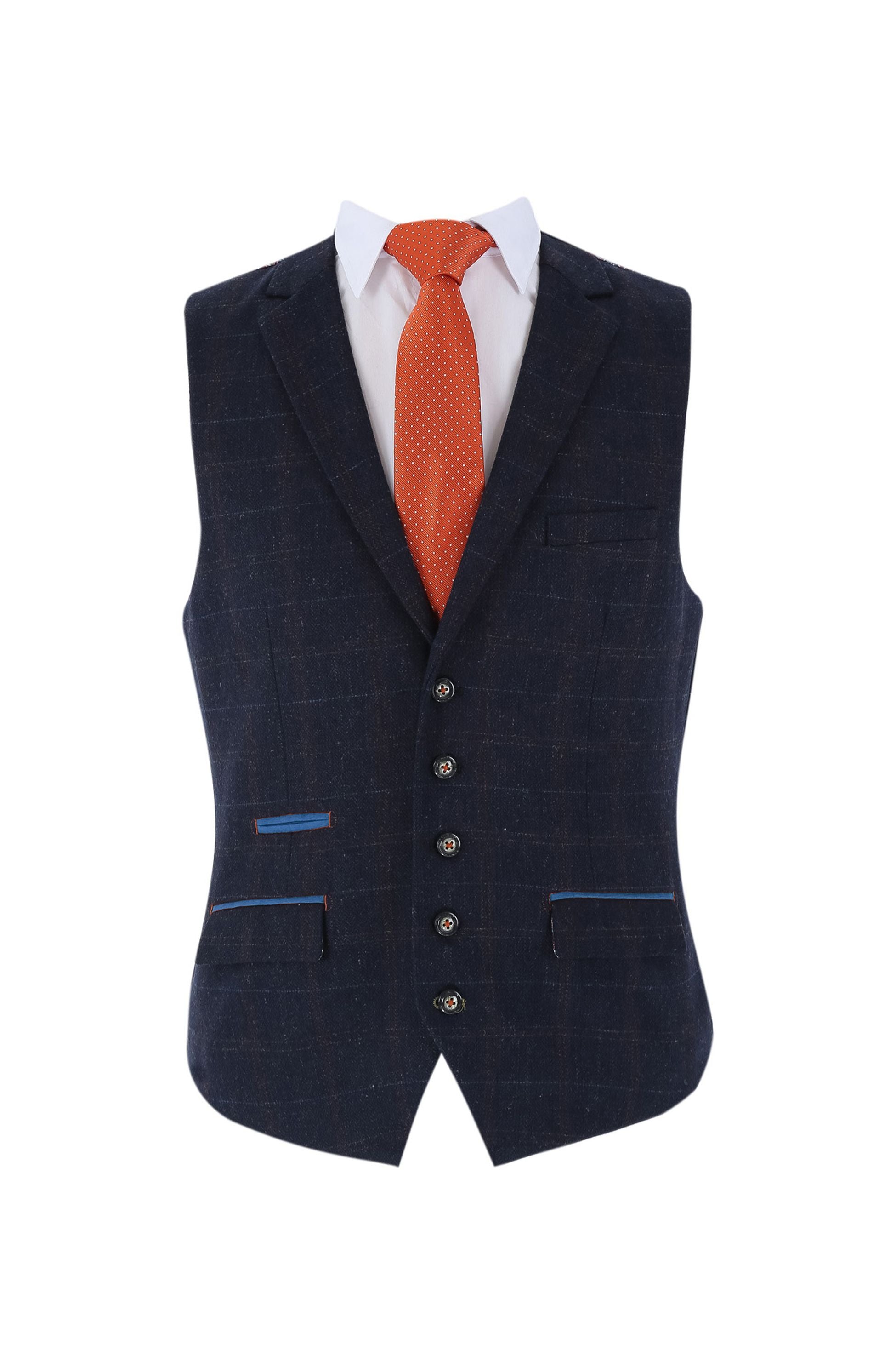 Gilet en Tweed à Motif Windowpane Bleu Marine pour Homme - RYAN - Bleu Marine