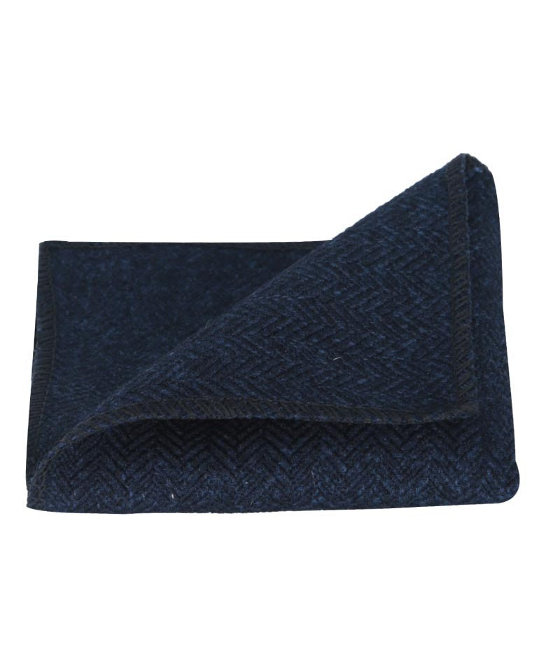 Mouchoir de Poche en Tweed à Motif Chevron pour Hommes et Garçons - Bleu Marine