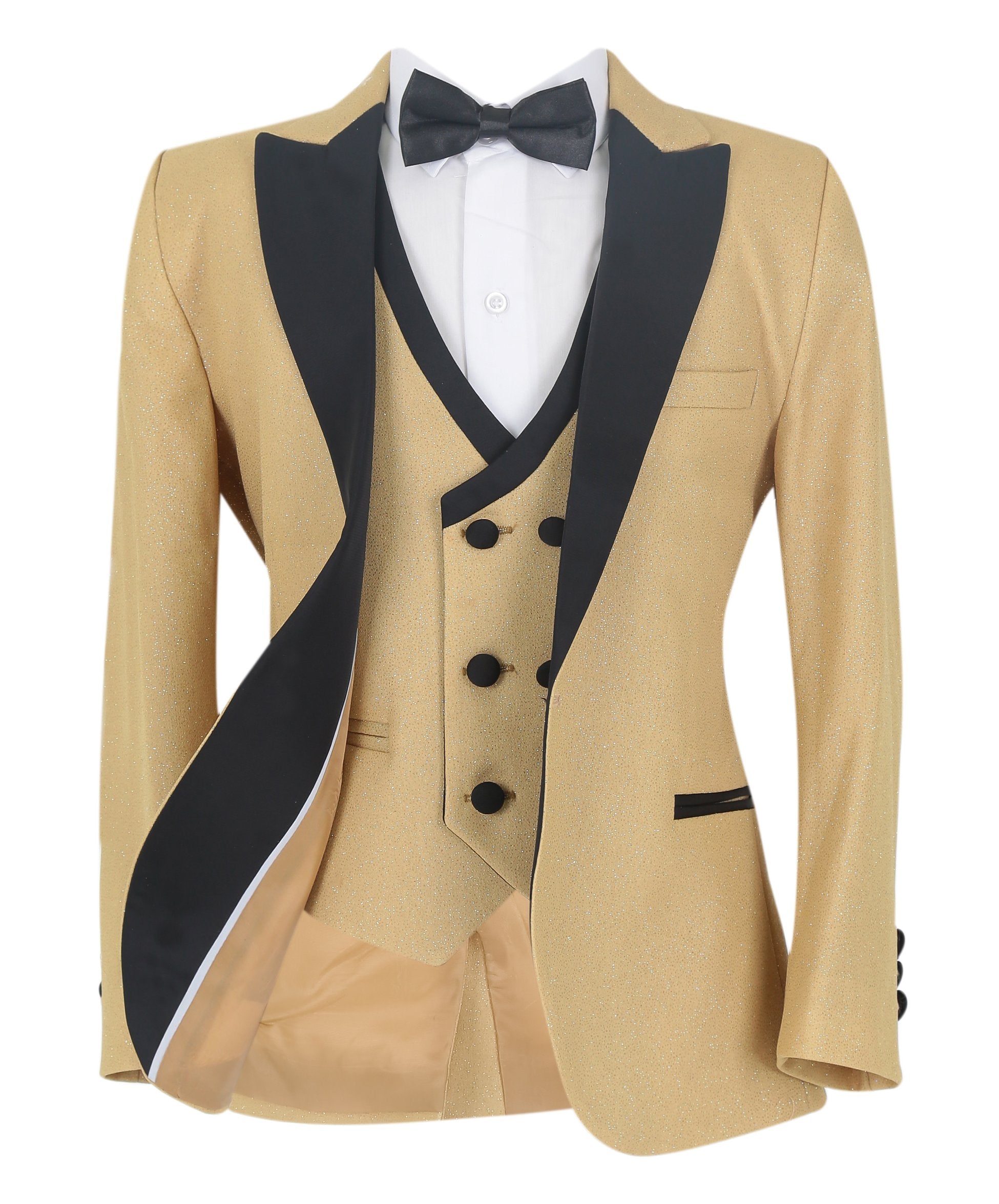 Jungen Glitzernder Slim Fit Tuxedo Dinner Anzug - Gold