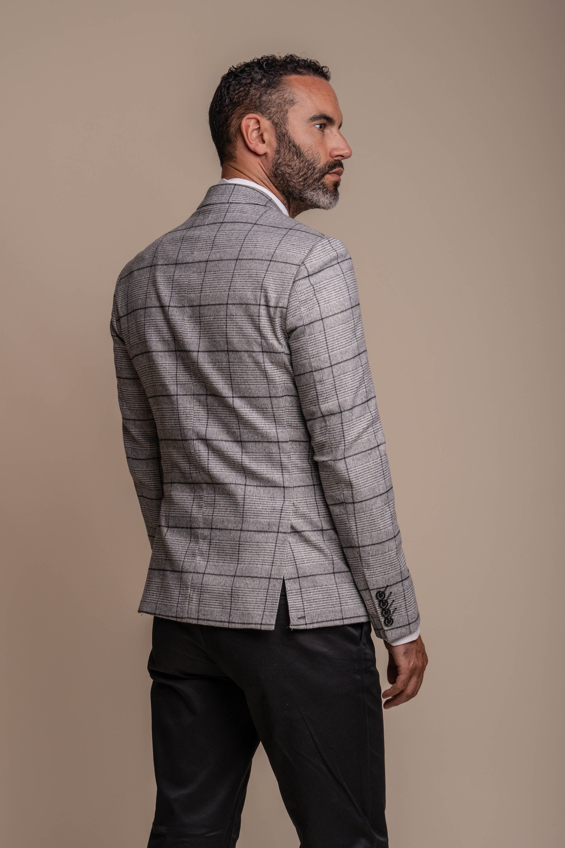 Costume à Motif Windowpane Gris et Noir Slim Fit pour Homme - Ensemble Combiné