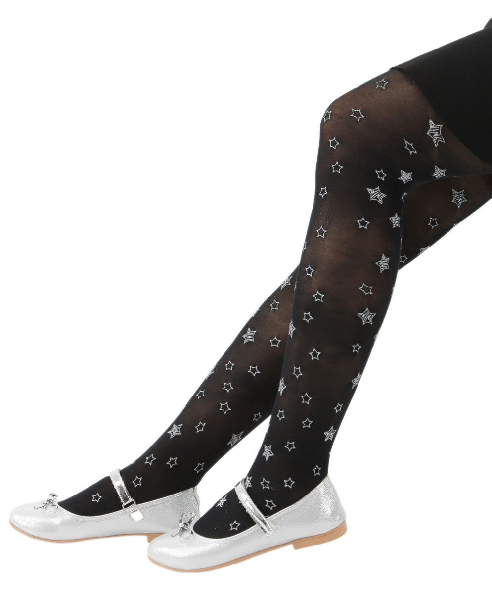 Girls Star Print Tights - RUYA - Black