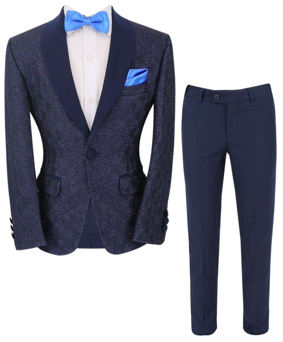 Costume de Smoking en Tweed Slim Fit pour Garçons - ROBBIE - Bleu Marine