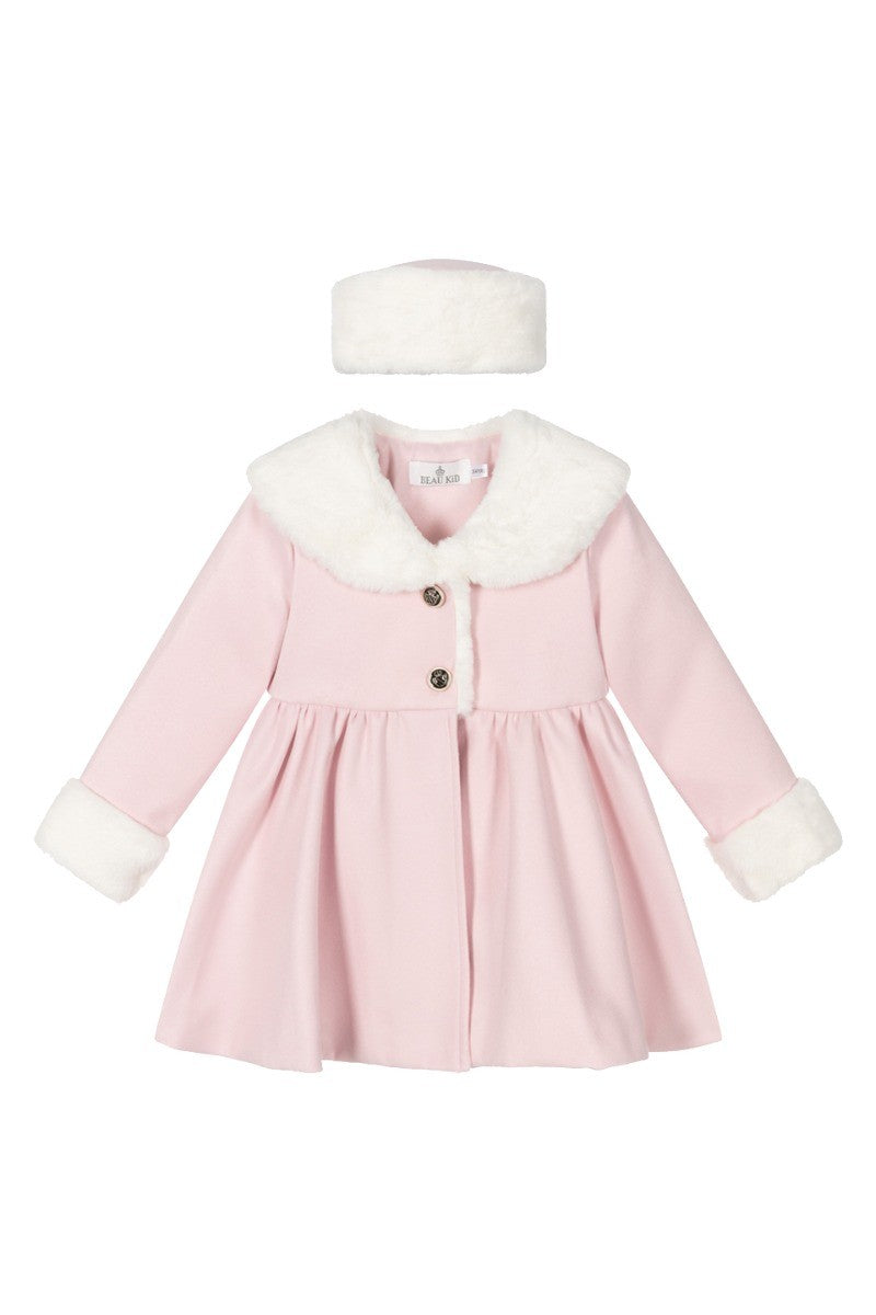 Ensemble Manteau Midi en Fourrure 2 Pièces pour Filles - Rose