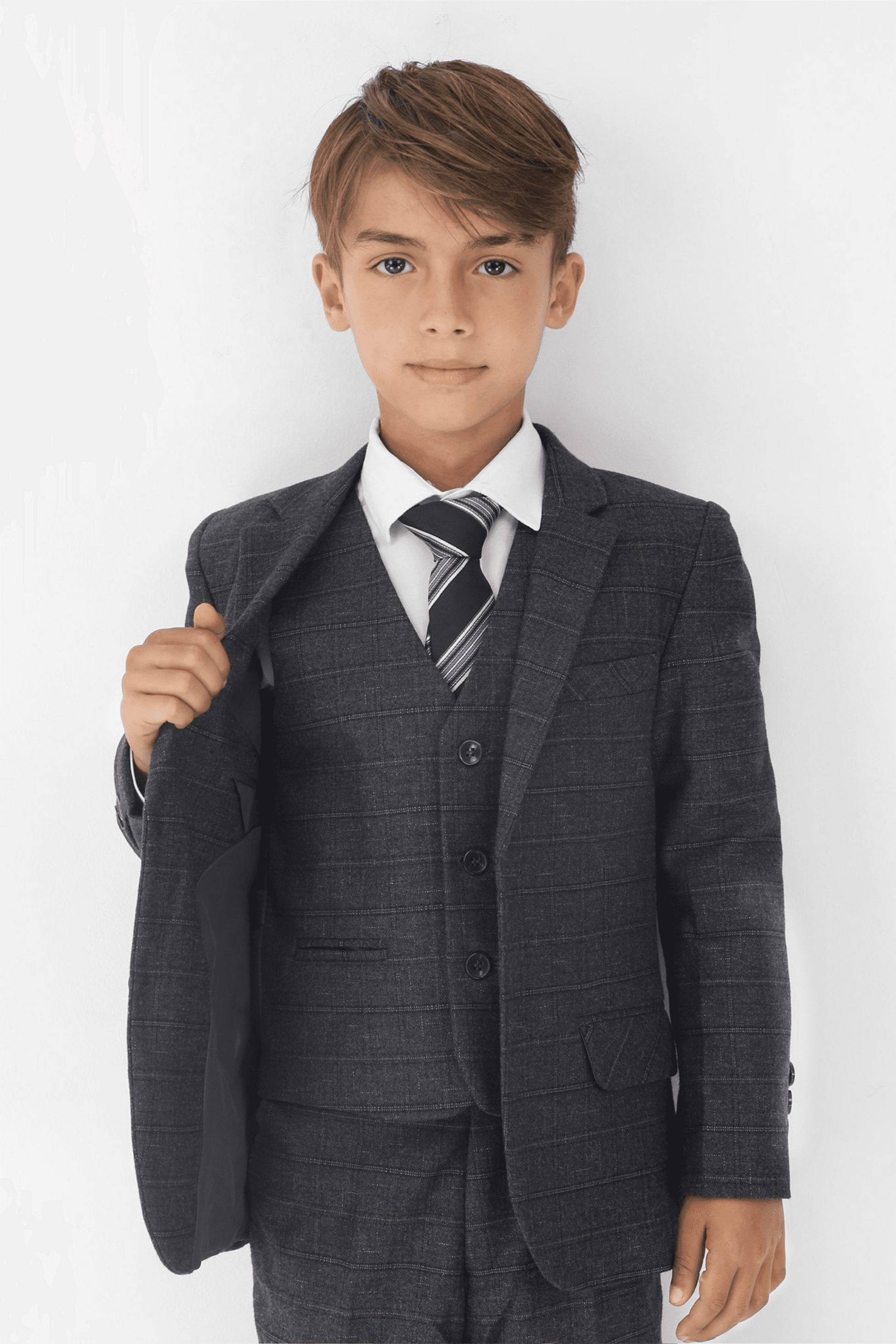 Jungen Tweed-ähnlicher Karo Maßgeschneiderter Formalanzug-Set - Anthrazitgrau