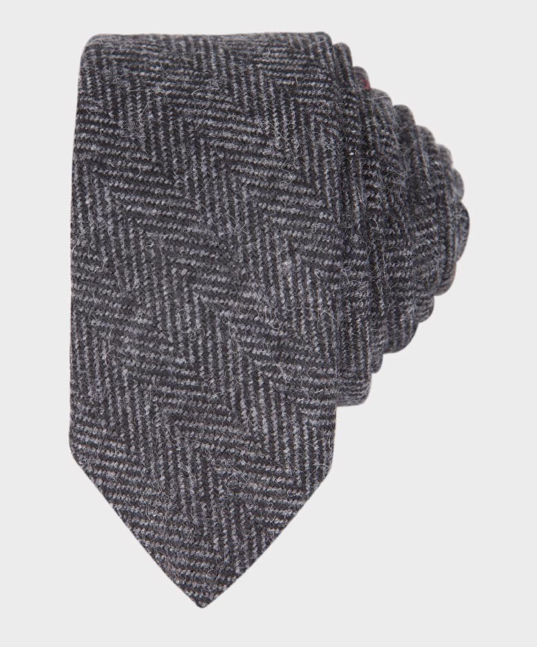 Jungen Fischgrät Tweed Krawatte und Taschentuch-Set - Schwarzgrau