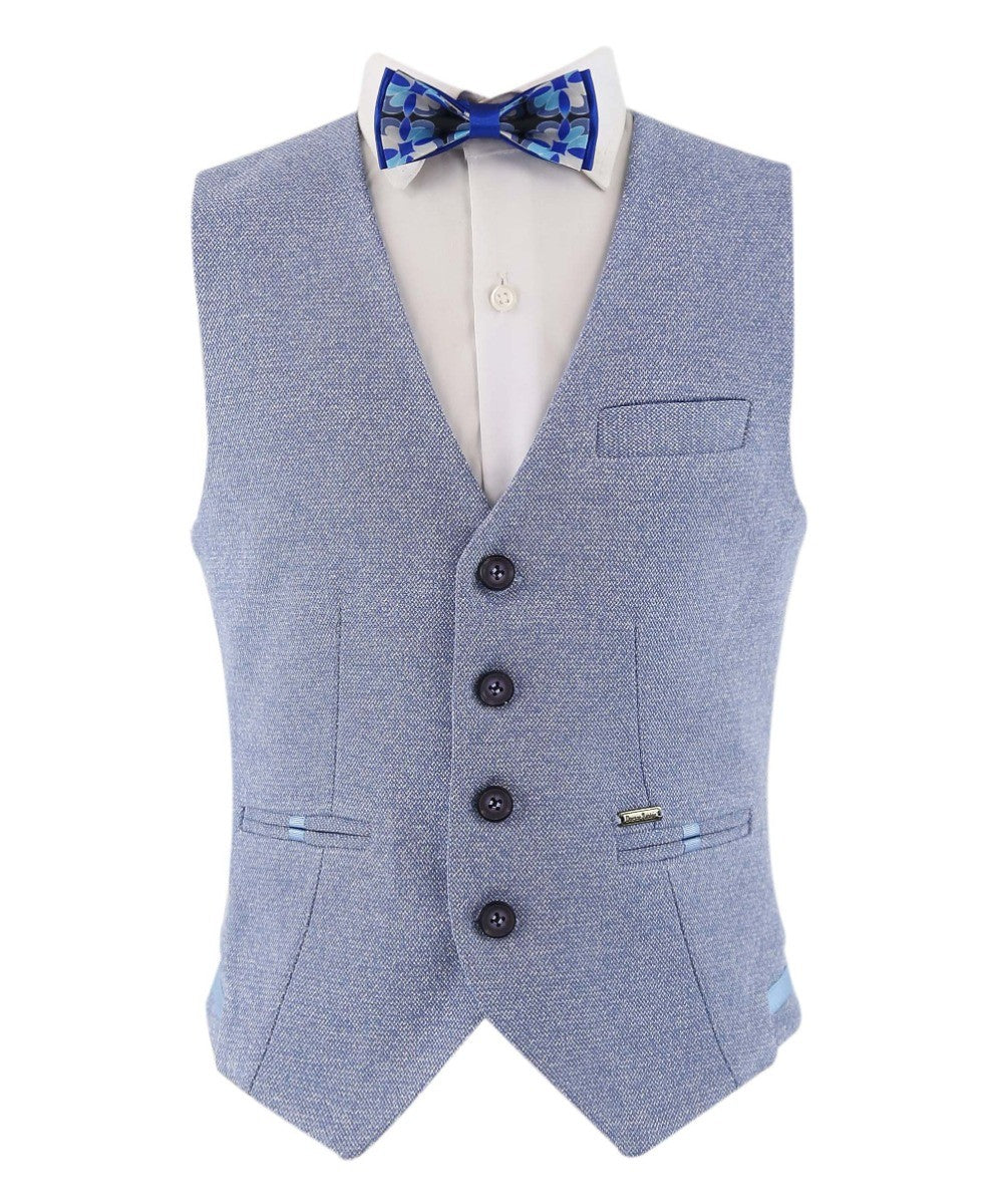 Jungen Baumwoll Slim Fit Blazer und Westen-Set - Frank - Blau