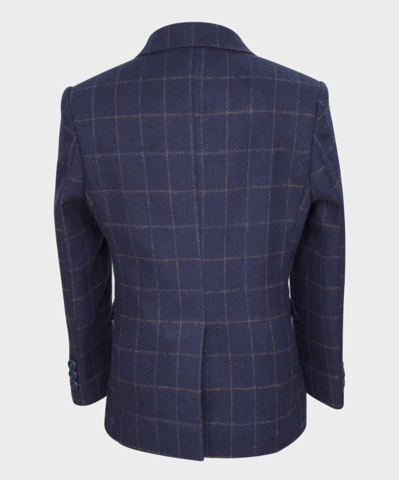 Jungen Maßgeschneiderter Tweed Karo Marineanzug - SHELBY - Marineblau