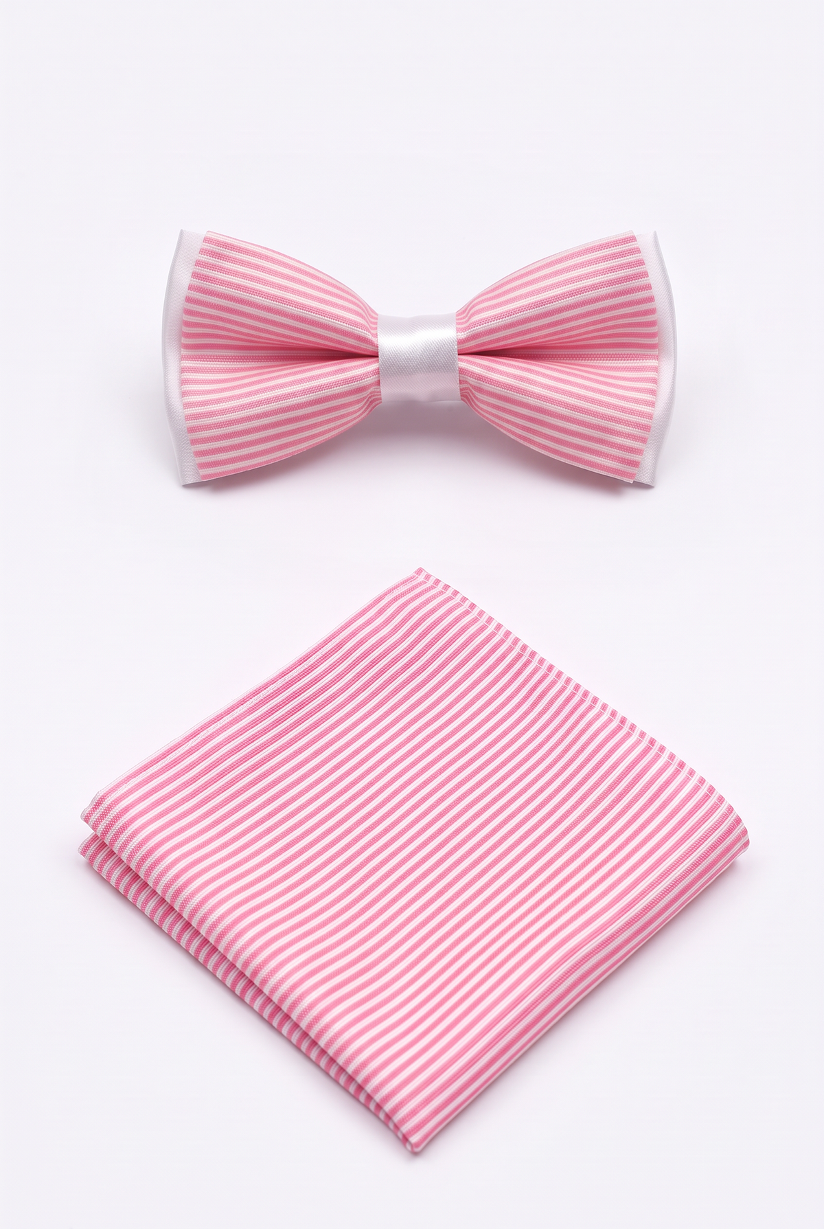 Boys Striped Bow Tie & Pocket Square Set - BWST - Pink