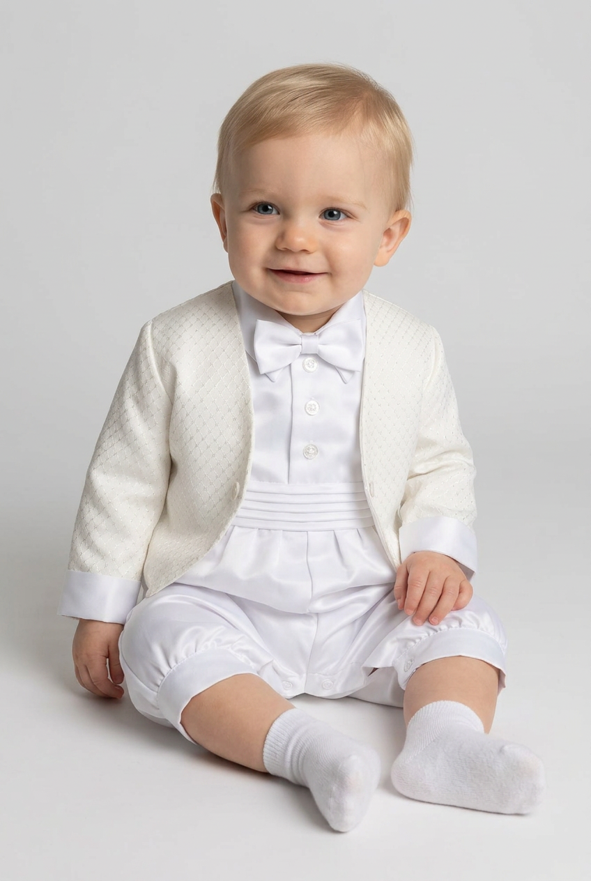 Baby Boys 2 Piece Christening Romper Set - OLIVER - White