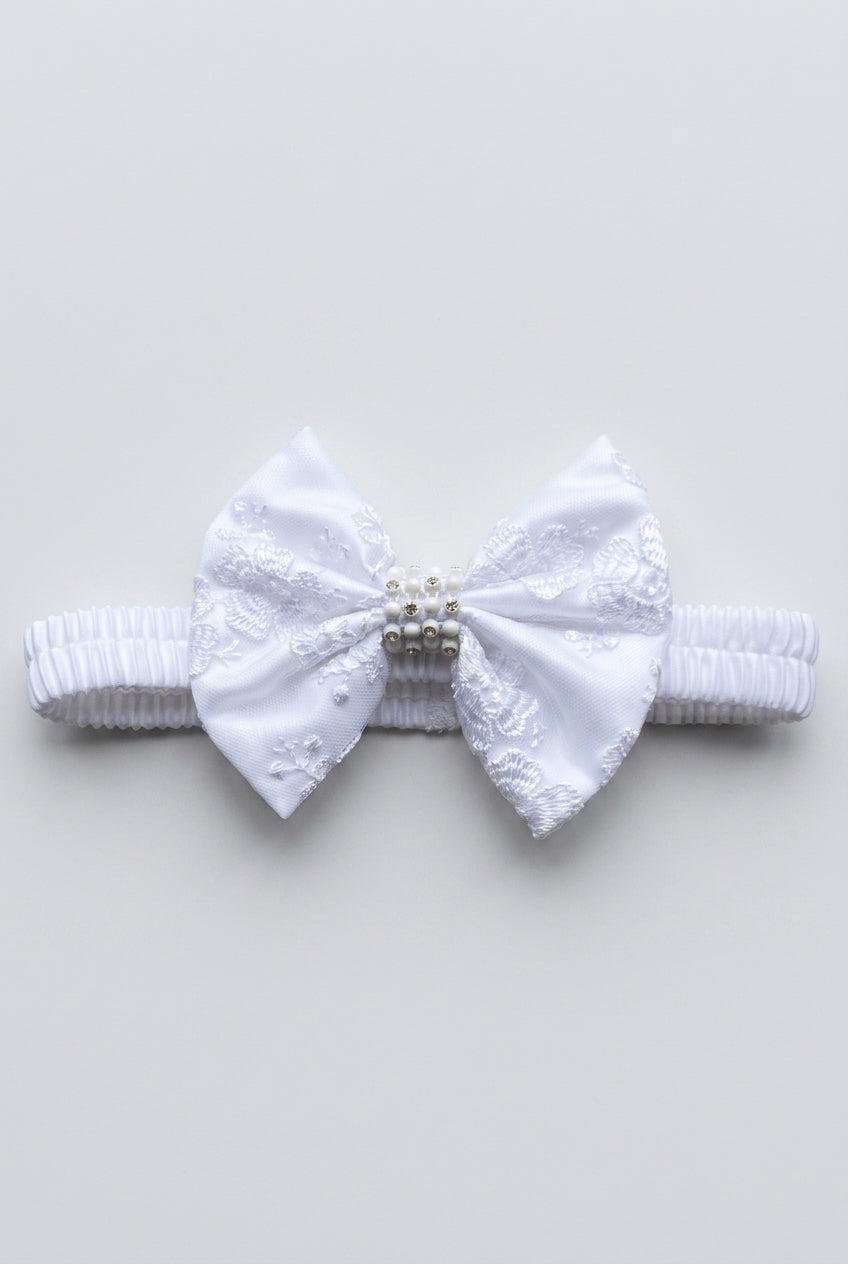 Set Vestito con Fiocco in Pizzo per Bambina – B1202 - Bianco
