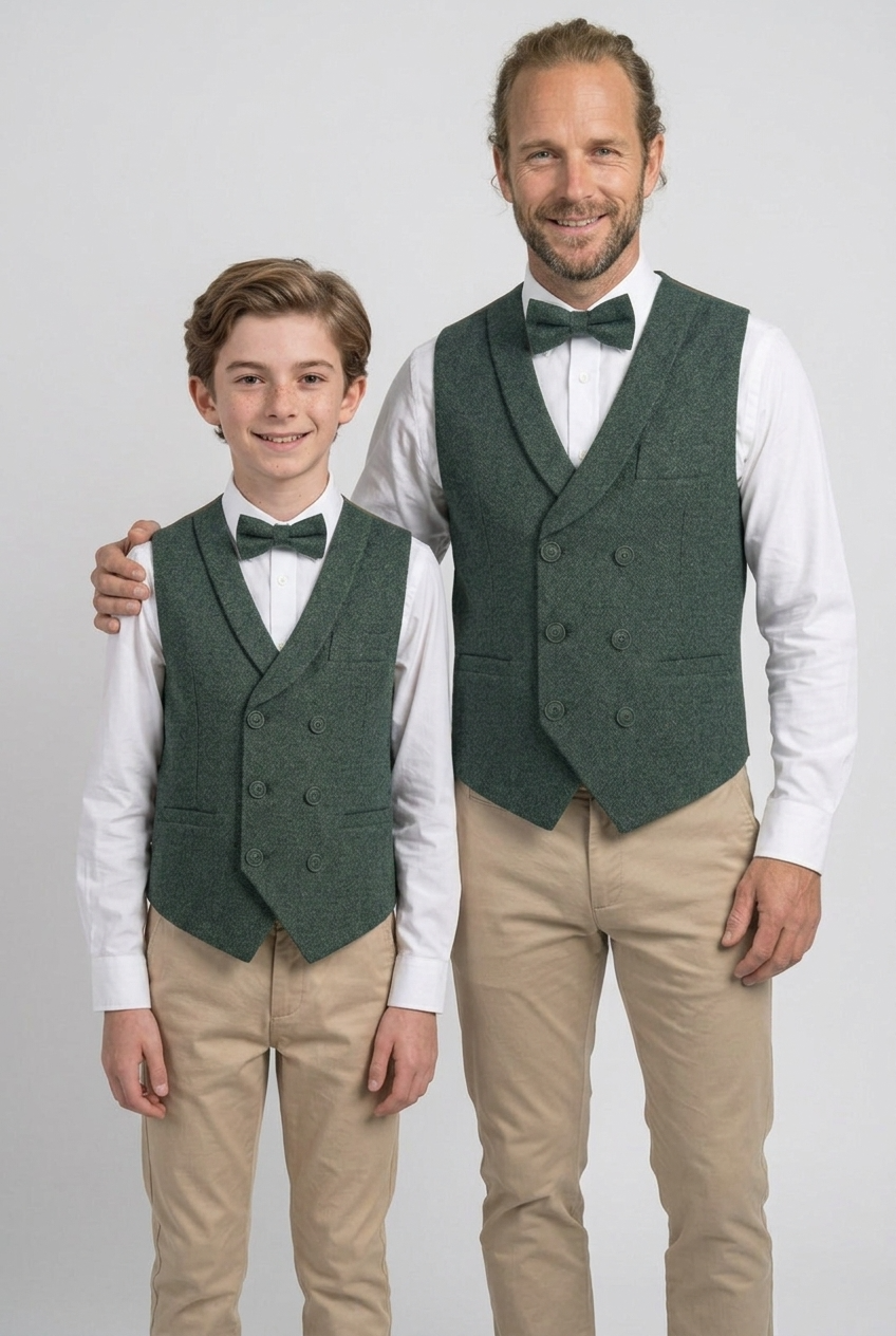 Gilet croisé en tweed à chevrons pour homme et garçon - ALPINI - Vert 