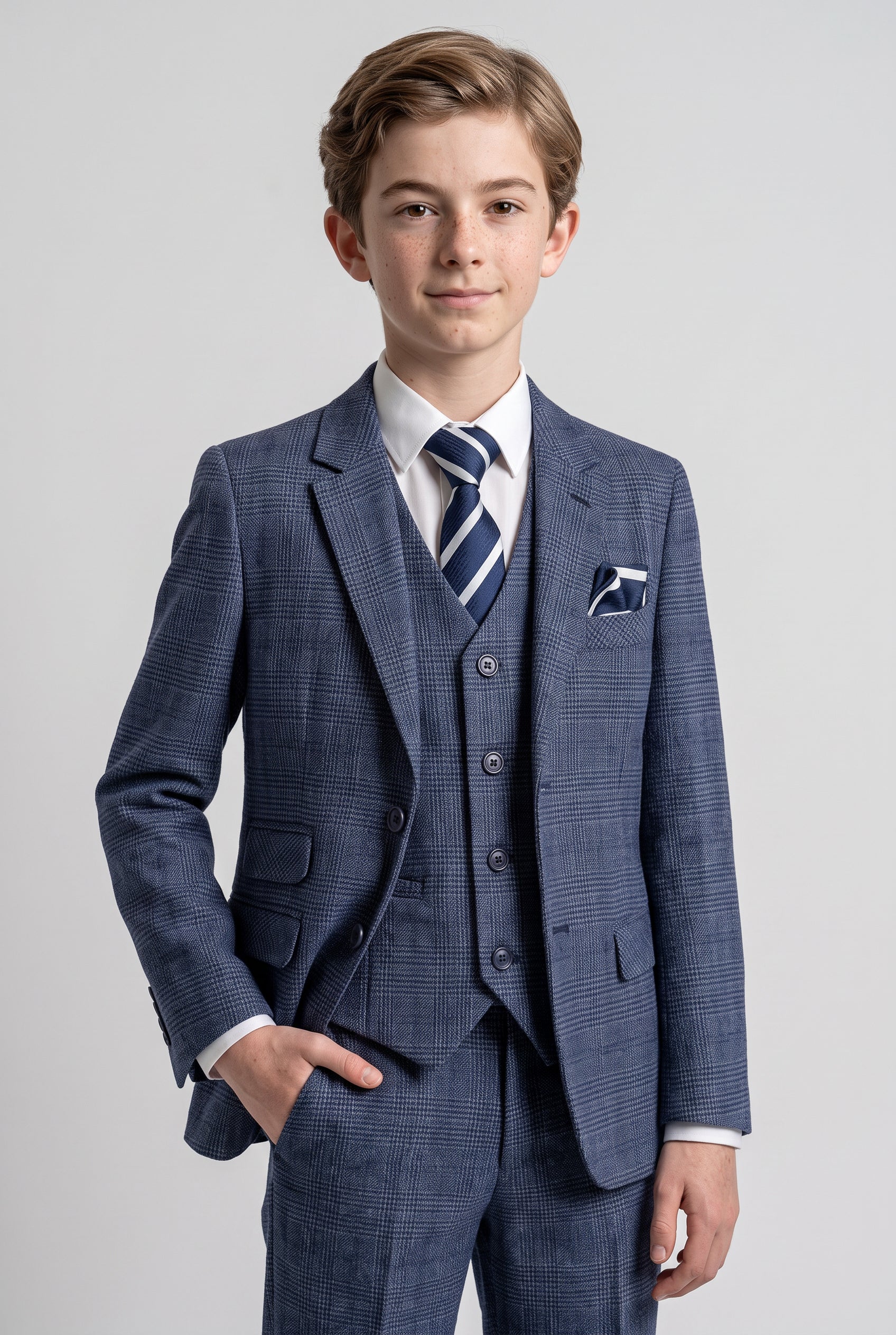 Boys Tweed Check Blue Suit - GRAHAM - Blue