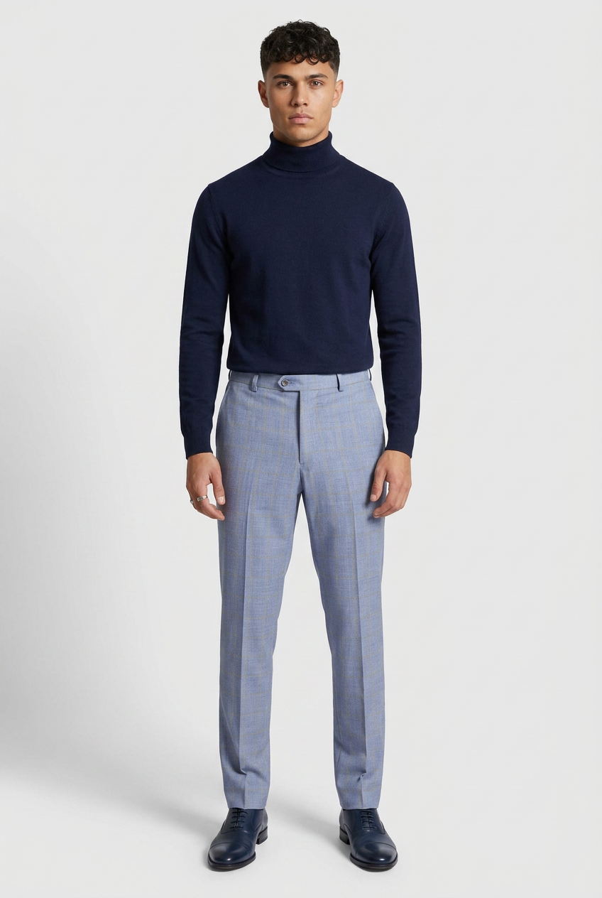 Herren Retro Karo Hose - CONNOR - Hellblau