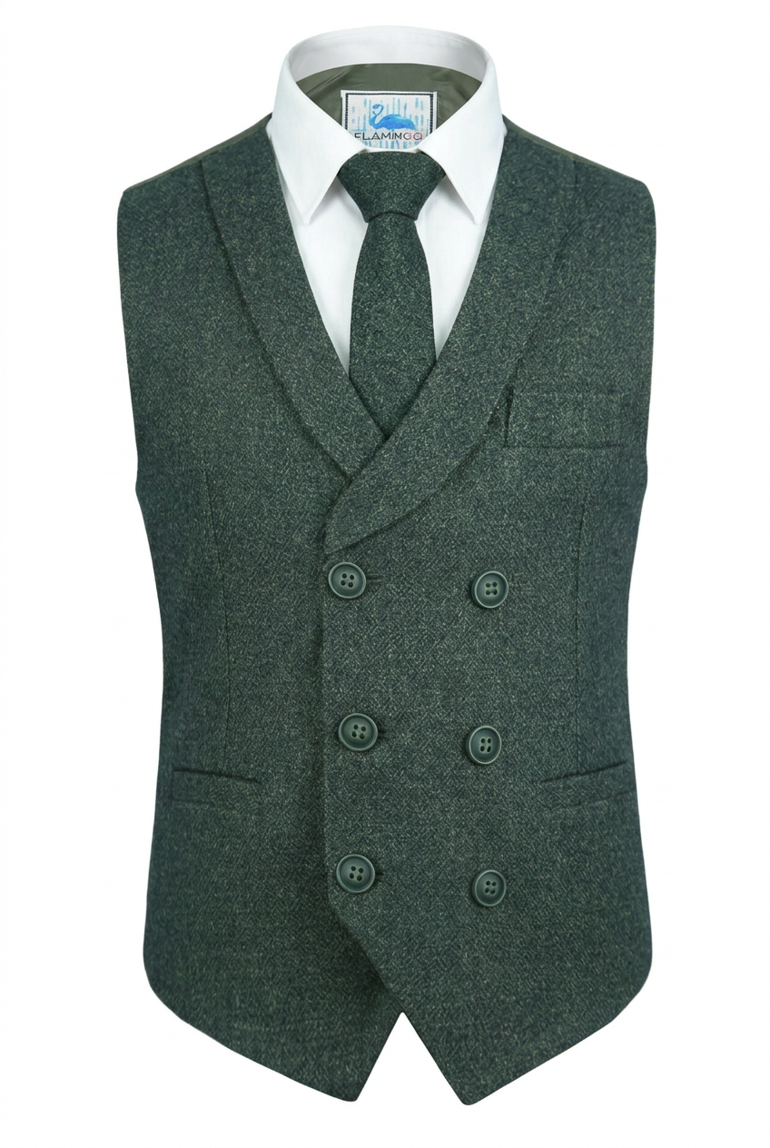 Gilet croisé en tweed à chevrons pour homme et garçon - ALPINI - Vert 