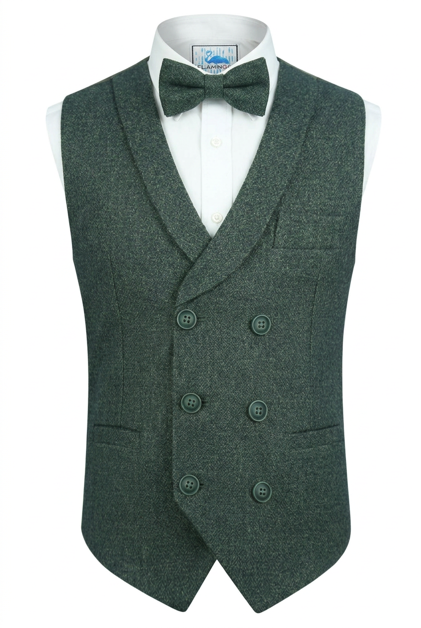 Gilet croisé en tweed à chevrons pour homme et garçon - ALPINI - Vert 