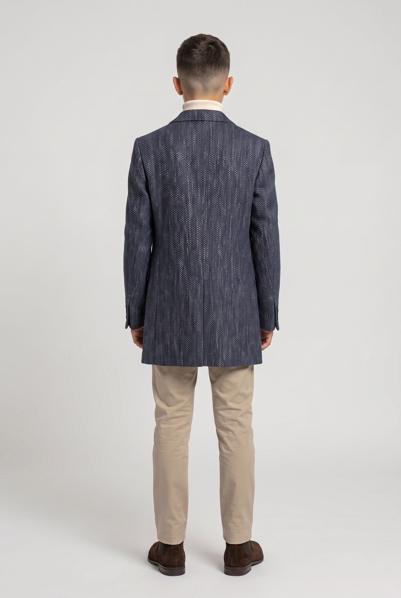 Boys Navy Grey Textured Tweed Blazer