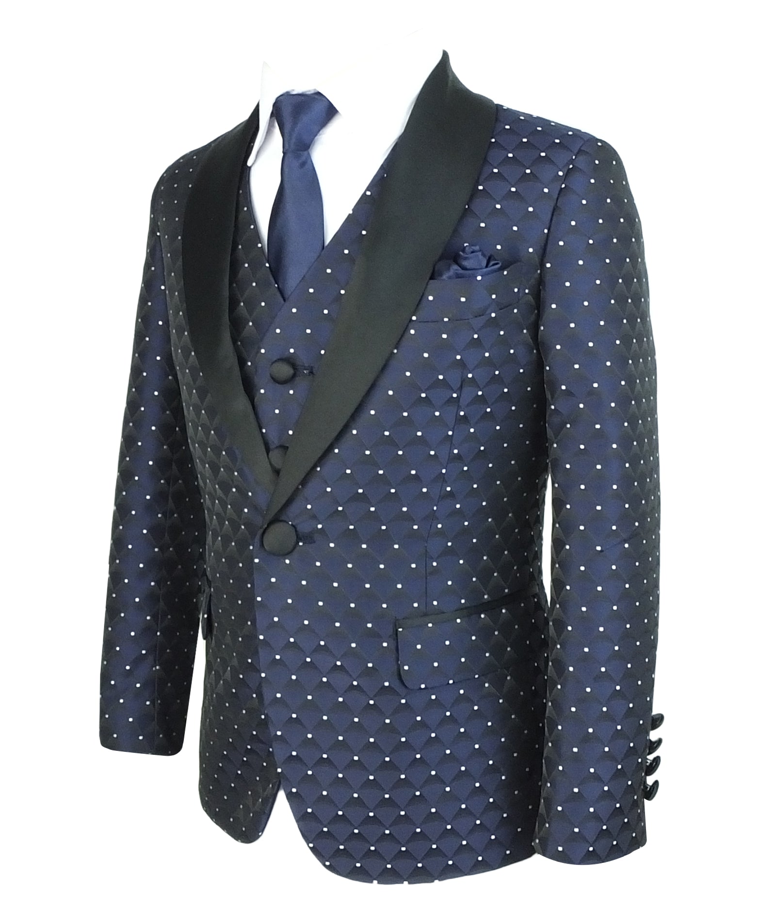 Completo smoking trapuntato nero a pois per ragazzi - Nero