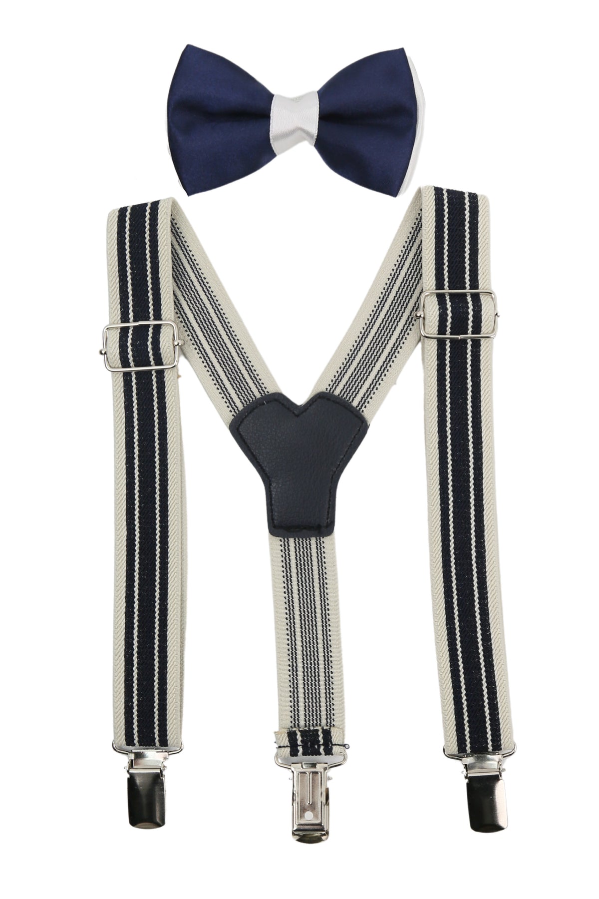 Verstellbares elastisches Y-Rücken breites Hosenträger-Set für Jungen – Weiß und Marineblau