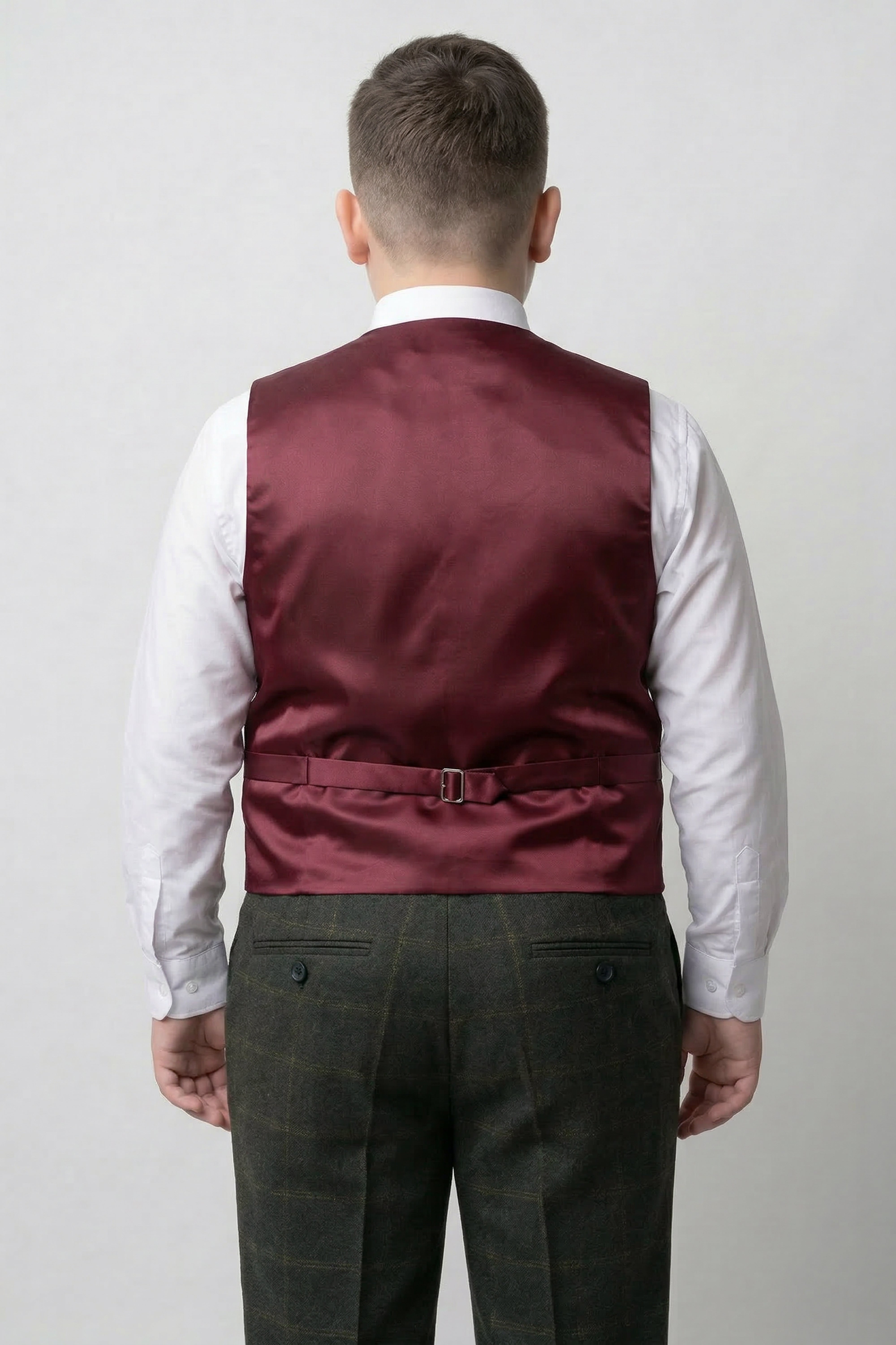 Baba ve Oğul Uyumlu Kareli Yün Tweed 3 Parça Takım Elbise Takımı - Joshua - Koyu Yeşil