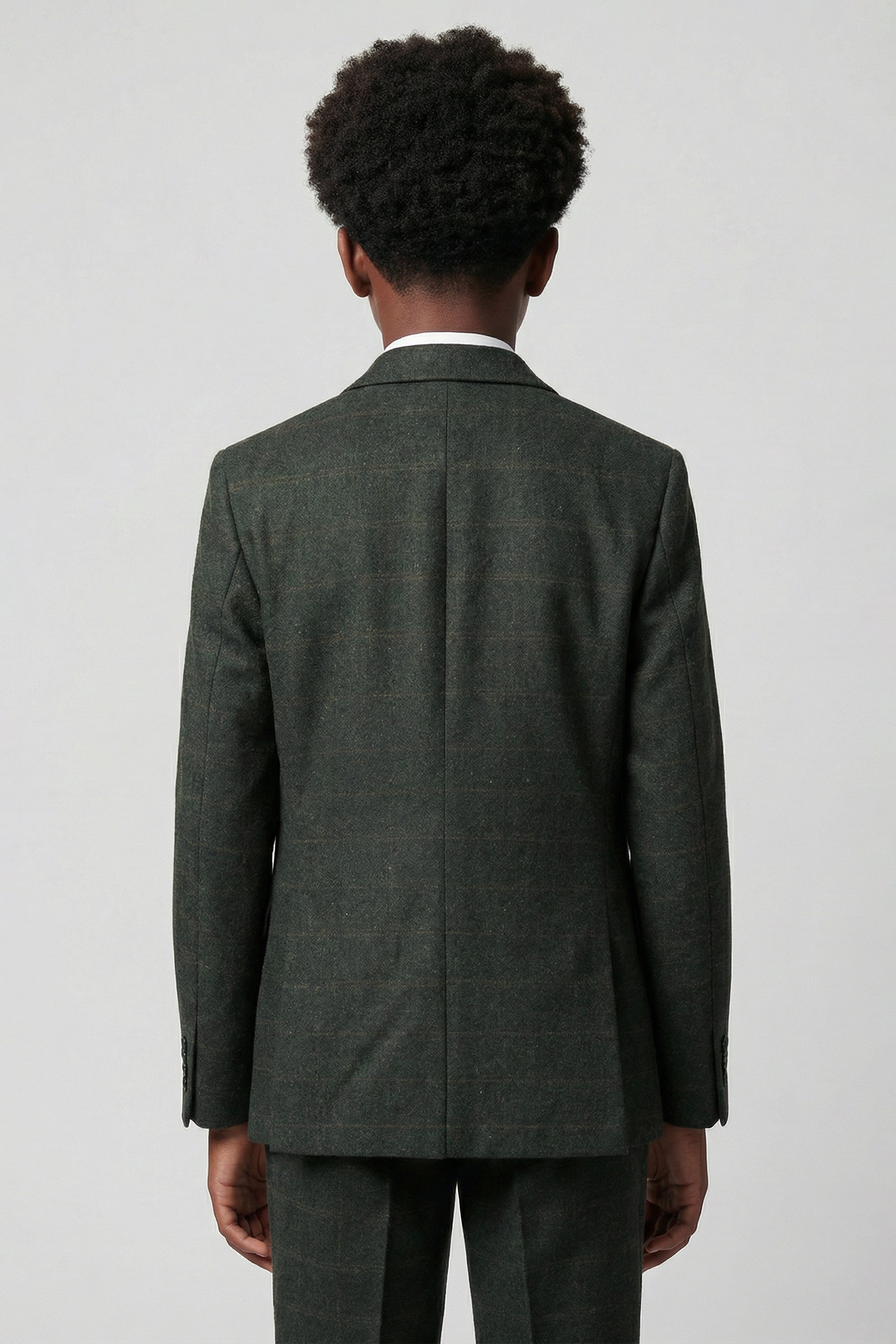 Baba ve Oğul Uyumlu Kareli Yün Tweed 3 Parça Takım Elbise Takımı - Joshua - Koyu Yeşil