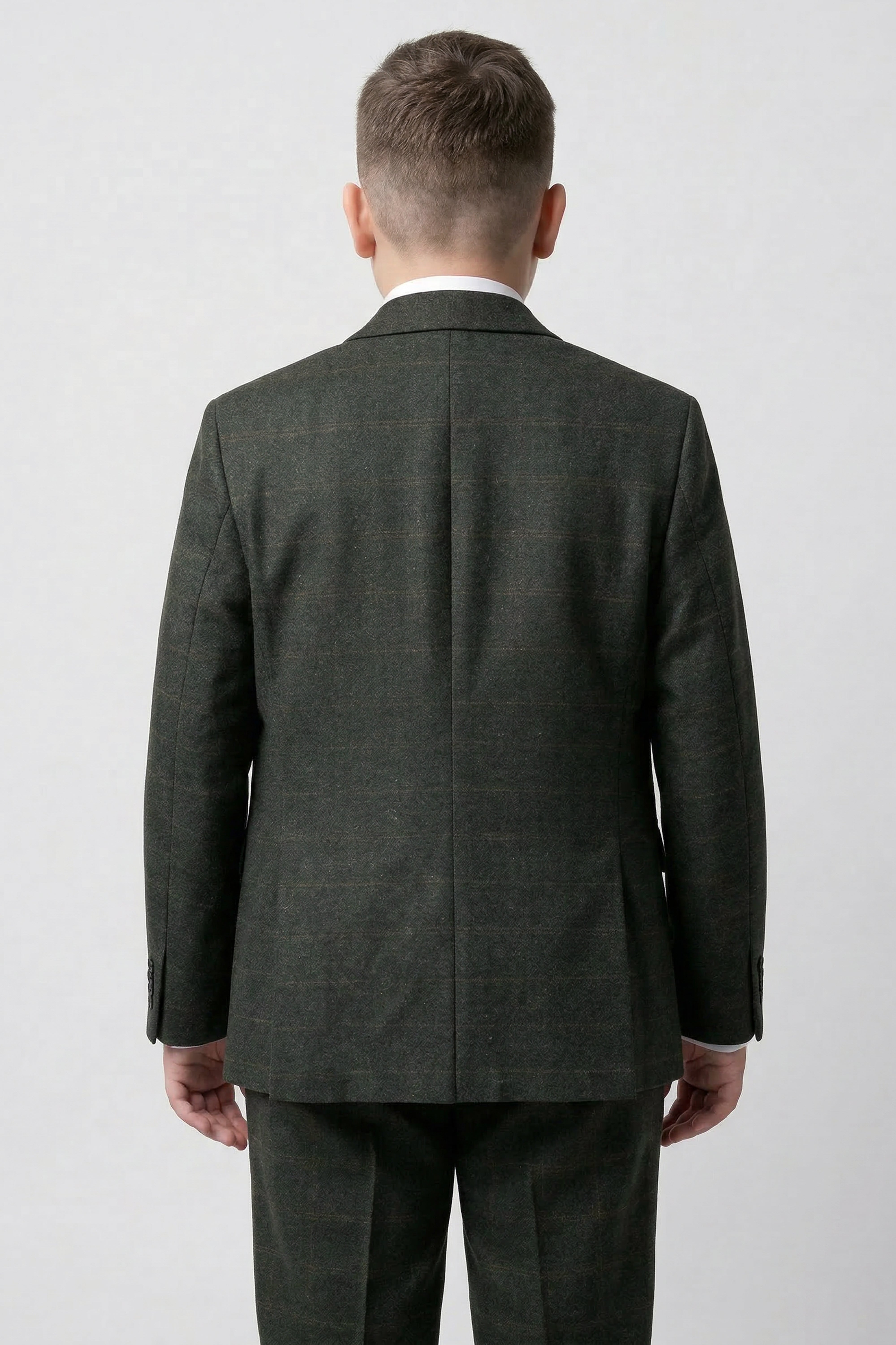 Baba ve Oğul Uyumlu Kareli Yün Tweed 3 Parça Takım Elbise Takımı - Joshua - Koyu Yeşil